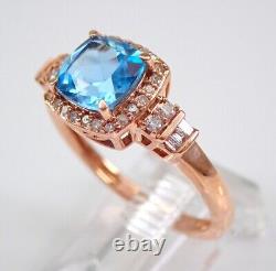 14k Rose Gold Plated 3 Ct Cushion Cut Simulated Blue Topaz Women's Wedding Ring