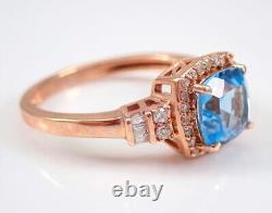 14k Rose Gold Plated 3 Ct Cushion Cut Simulated Blue Topaz Women's Wedding Ring