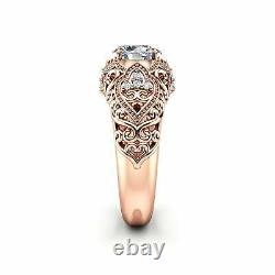 14k Rose Gold Plated Art Deco 1.00 Ct Round Diamond Filigree Ring