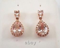 14k Rose Gold Plated Pear Cut Simulated Peach Morganite Halo Pretty Drop Earring