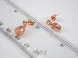 14k Rose Gold Plated Pear Cut Simulated Peach Morganite Halo Pretty Drop Earring