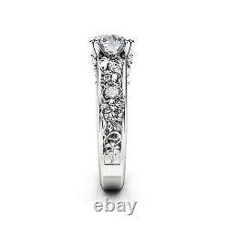 14k White Gold Plated 1.2CT Simulated Diamond Grape Leaves Engagement Ring