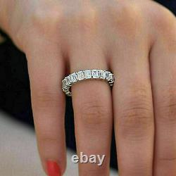 14k White Gold Plated 2.50 Ct Emerald Simulated Diamond Eternity Wedding Ring