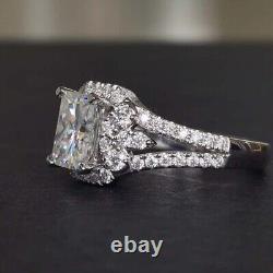 14k White Gold Plated 2.8CTW Radiant Cut VVS1 Moissanite Wedding Engagement Ring