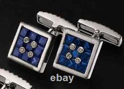 14k White Gold Plated 2Ct Princess Lab Created Sapphire Cufflink Men's Jewelry