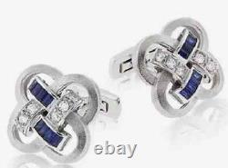 14k White Gold Plated 3Ct Baguette Lab-Created Sapphire Classic Men's Cufflinks