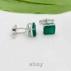 14k White Gold Plated 3Ct Emerald Lab Created Emerald Weddings Cufflink Men's