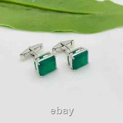 14k White Gold Plated 3Ct Emerald Lab Created Emerald Weddings Cufflink Men's