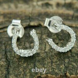 14k White Gold Plated Round Cut Simulated Diamond Horseshoe Shape Stud Earrings