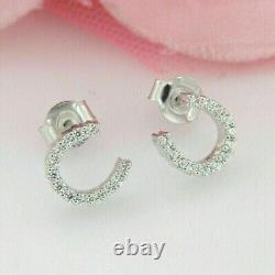 14k White Gold Plated Round Cut Simulated Diamond Horseshoe Shape Stud Earrings