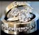 14k White Gold Plated Simulated Diamond Engagement Band Trio Ring