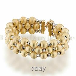 14k Yellow Gold Beaded Bracelet Heavy 3 Rows Two Tone Balls Gift for Her 25.3g
