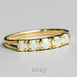14k Yellow Gold Plated 1.50 Ct Round Cut Simulated Fire Opal Wedding Band Ring