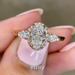 14k Yellow Gold Plated 2.00 CT Halo Oval Cut Moissanite Fancy Engagement Ring