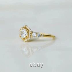 14k Yellow Gold Plated 2Ct Round Cut Real Moissanite Women's Engagement Ring