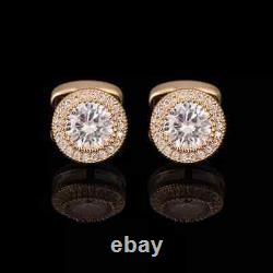 14k Yellow Gold Plated 3Ct Round Lab-Created Diamond Men Formal Wedding Cufflink