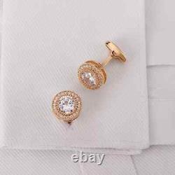 14k Yellow Gold Plated 3Ct Round Lab-Created Diamond Men Formal Wedding Cufflink