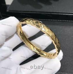 14k Yellow Gold Plated 925 Sterling Silver Love Design Fine 7 Bangle Bracelet