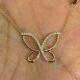 14k Yellow Gold Plated Round Cut Simulated Diamond Butterfly Pendant Free Chain