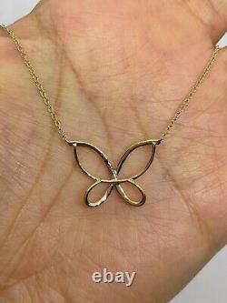 14k Yellow Gold Plated Round Cut Simulated Diamond Butterfly Pendant Free Chain