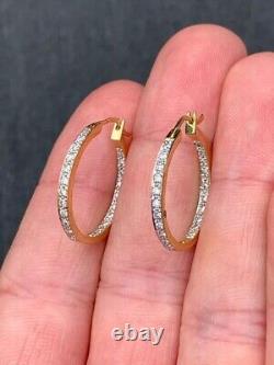 14k Yellow Gold Plated Round Cut Simulated Diamond Clip On Women's Hoop Earrings