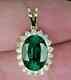 14k Yellow Gold Plated Silver 4.00ct Oval Cut Lab-created Green Emerald Pendant