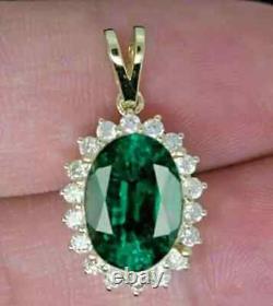 14k Yellow Gold Plated Silver 4.00Ct Oval Cut Lab-Created Green Emerald Pendant