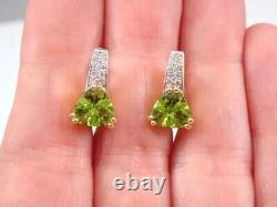 14k Yellow Gold Plated Trillion Simulated Green Peridot Omega Back Drop Earrings