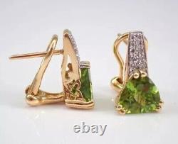 14k Yellow Gold Plated Trillion Simulated Green Peridot Omega Back Drop Earrings