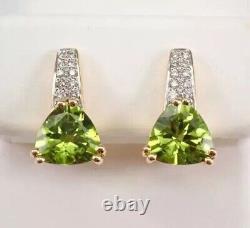 14k Yellow Gold Plated Trillion Simulated Green Peridot Omega Back Drop Earrings