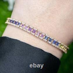 15.60 ctw Princess Cut Rainbow Sapphire 14K White Gold Plated Tennis Bracelet