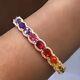 17ct Oval Cut Multicolor Rainbow Sapphire 14k Yellow Gold Plated Tennis Bracelet