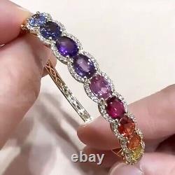 17ct Oval Cut Multicolor Rainbow Sapphire 14K Yellow Gold Plated Tennis Bracelet