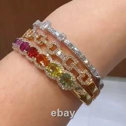 17ct Oval Cut Multicolor Rainbow Sapphire 14K Yellow Gold Plated Tennis Bracelet