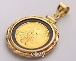 18 American Eagle Coin Shape Bezel Set Unisex Pendant 14k Yellow Gold Plated