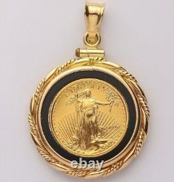 18 American Eagle Coin Shape Bezel Set Unisex Pendant 14k Yellow Gold Plated