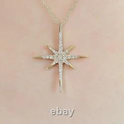 18Chain Round Cut Simulated Diamond North Star Pendant 14K Yellow Gold Plated