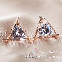 18K Yellow Gold Plated Simulated Diamond 4.0 Carat Triangle Shaped Stud Earrings