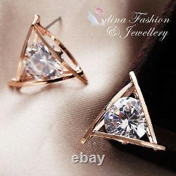 18K Yellow Gold Plated Simulated Diamond 4.0 Carat Triangle Shaped Stud Earrings