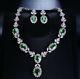 18k White Gold Plated Lab-created Green Emerald Necklace Earrings Set Gorgeous