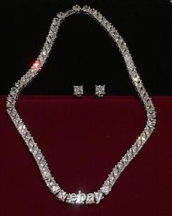 18k White Gold Plated Square Tennis Necklace Earrings made w Swarovski Crystal