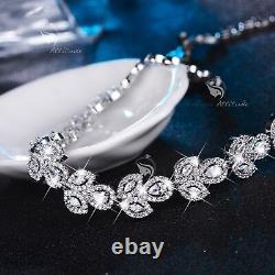 18k white gold plated crystal stud earrings necklace party wedding set luxury