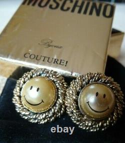 1980's MOSCHINO Bijoux COUTURE RARE SMILEY PEARL EARRINGS