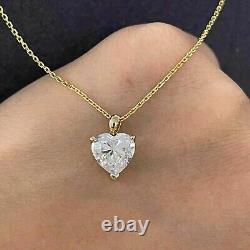 1Ct Heart Cut Simulated Diamond Pretty Solitaire Pendant 14K Yellow Gold Plated