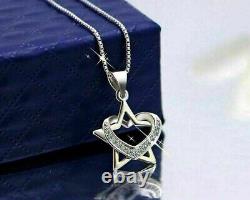 1Ct Round Cut Moissanite Star & Heart Pendant Free Chain 14K White Gold Plated