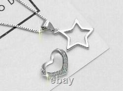 1Ct Round Cut Moissanite Star & Heart Pendant Free Chain 14K White Gold Plated