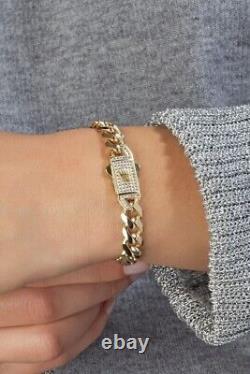 1Ct Round Cut Real Moissanite Cuban Link 8MM Bracelet 14k Yellow Gold Plated