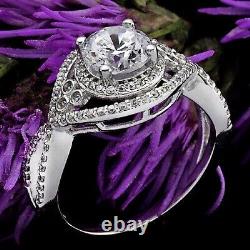 1Ct Round Cut Real Moissanite Eternity Wedding Ring 14K White Gold Plated Silver