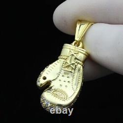 1Ct Round Moissanite Men's 3D Boxing Glove Charm Pendant 14K Yellow Gold Plated