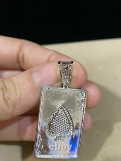 1Ct Round Natural Moissanite Ace of Spades Pendant 14K White Gold Plated Silver